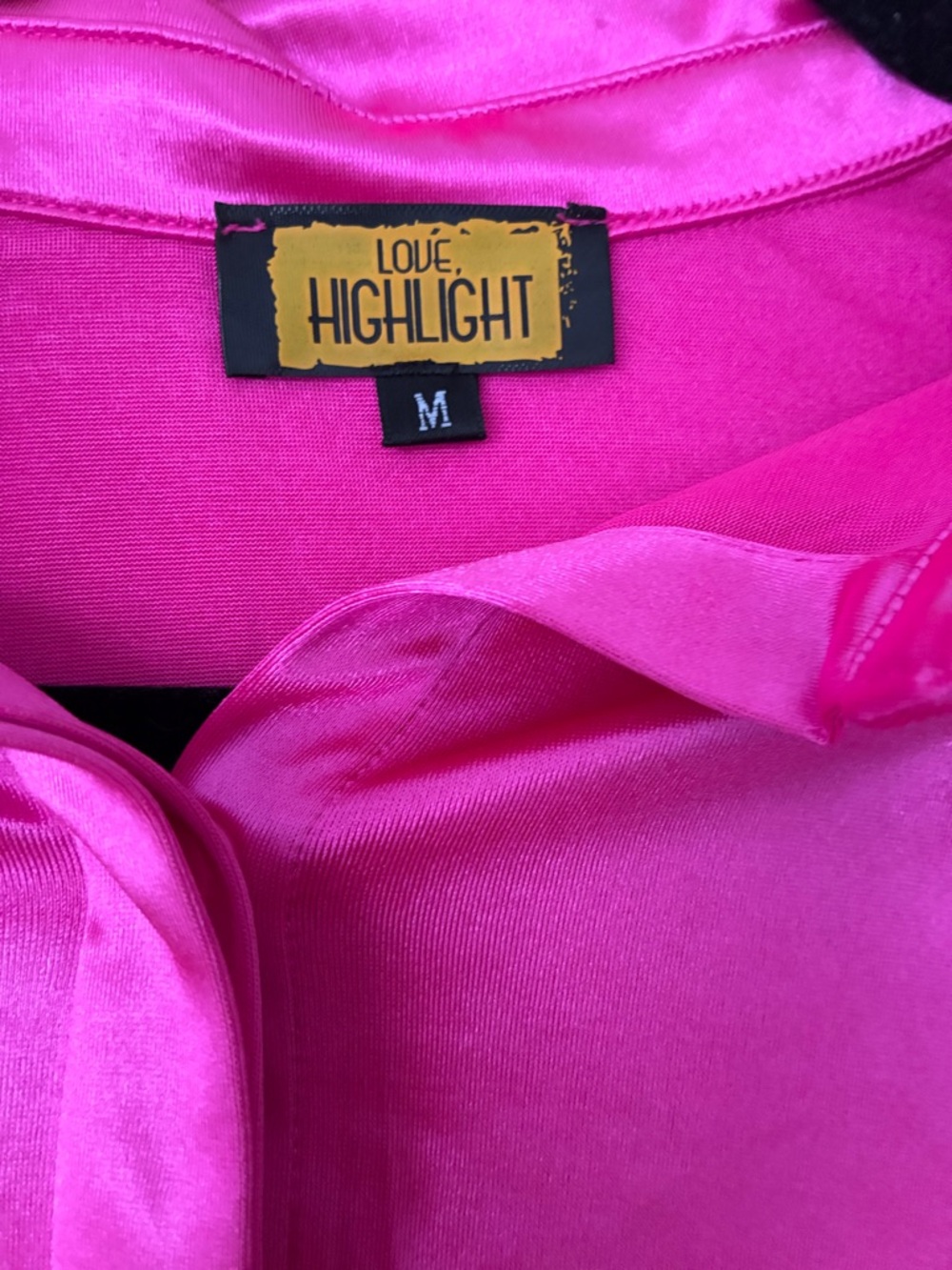 Bold Hot Pink Satin Blouse with Feather Cuffs - Picture 2 of 6